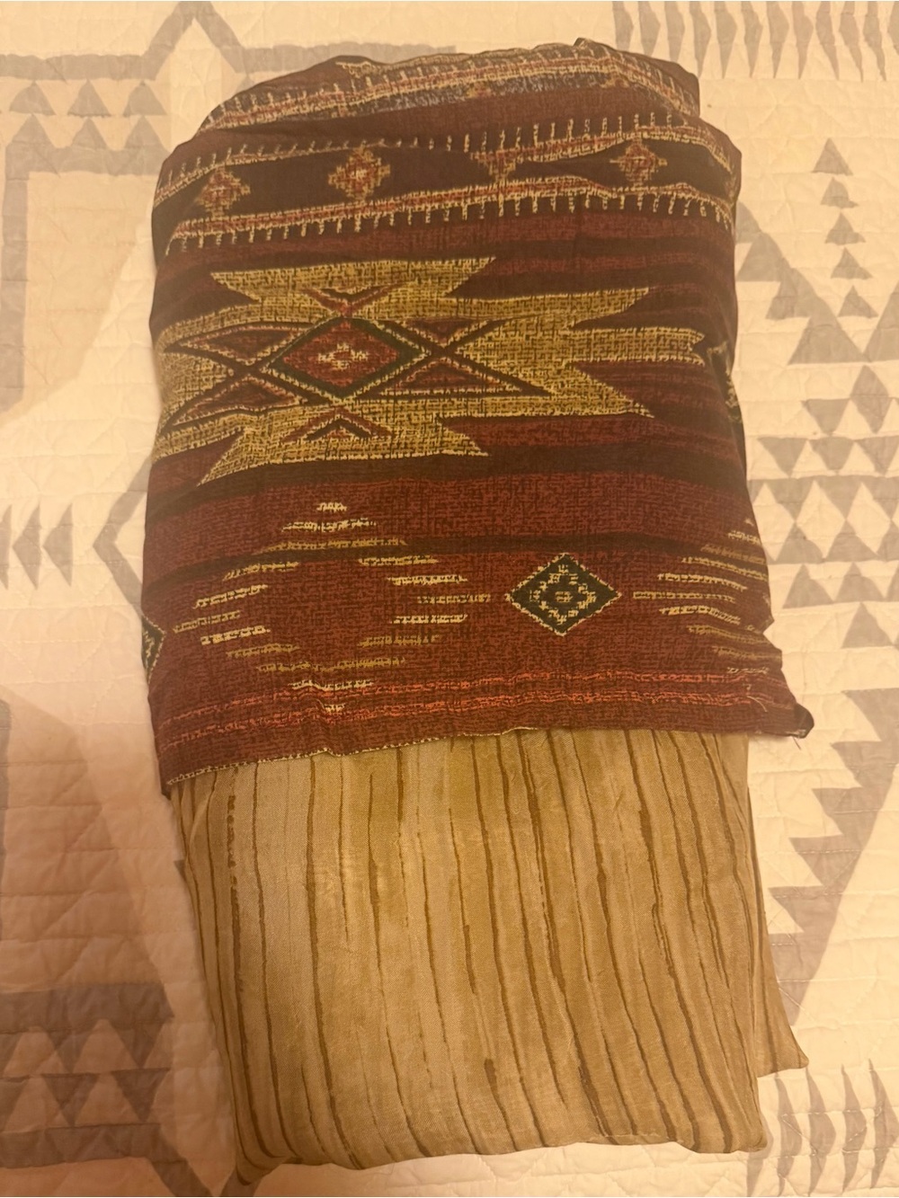 Southwestern Burgundy & Tan Tribal Shower Curtain - Rustic Bathroom Accent